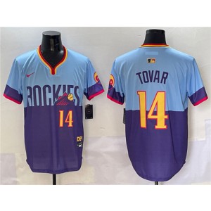 MLB Rockies 14 Ezequiel Tovar Purple Light Blue 2025 City Connect Nike Cool Base Men Jersey