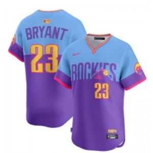 MLB Rockies 23 Kris Bryant Purple City Nike Cool Base Men Jersey