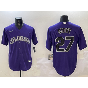 MLB Rockies 27 Trevor Story Purple Nike Cool Base Men Jersey