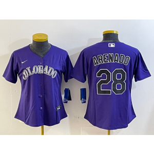 MLB Rockies 28 Nolan Arenado Purple Nike Cool Base Women Jersey