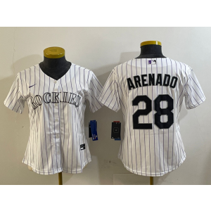 MLB Rockies 28 Nolan Arenado White Nike Cool Base Women Jersey