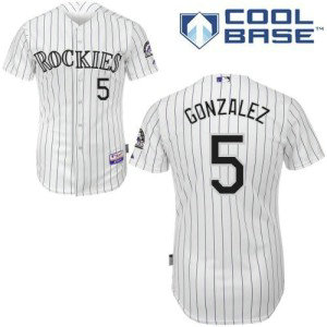 MLB Rockies 5 Carlos Gonzalez White Cool Base Men Jersey