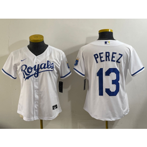 MLB Royals 13 Perez White Nike Cool Base Women Jersey