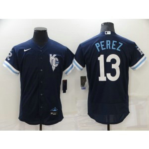 MLB Royals 13 Salvador Perez 2022 Navy City Connect Nike New Flexbase Men Jersey
