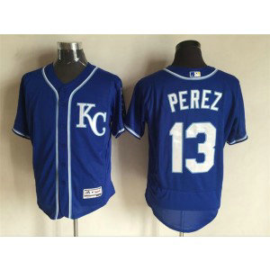 MLB Royals 13 Salvador Perez Blue FlexBase Men Jersey
