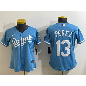 MLB Royals 13 Salvador Perez Blue Nike Cool Base Youth Jersey