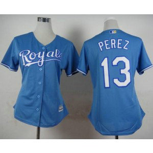 MLB Royals 13 Salvador Perez Light Blue Alternate 1 Women Jersey