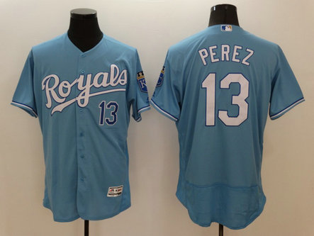 MLB Royals 13 Salvador Perez Light Blue Flexbase Jersey