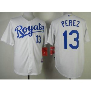 MLB Royals 13 Salvador Perez White Cool Base Men Jersey