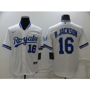 MLB Royals 16 Bo Jackson White Throwback Men Jersey