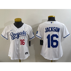 MLB Royals 16 Jackson White Nike Cool Base Women Jersey