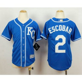 MLB Royals 2 Alcides Escobar Blue Alternate 2 Cool Base Youth Jersey