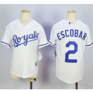 MLB Royals 2 Alcides Escobar White Cool Base Youth Jersey