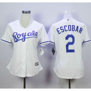 MLB Royals 2 Alcides Escobar White Home Women Jersey