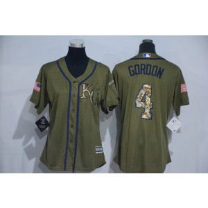 MLB Royals 4 Alex Gordon Green Salute to Service Women Jersey