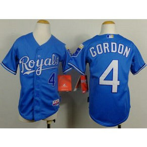 MLB Royals 4 Alex Gordon Light Blue Cool Base Alternate 1 Youth Jersey
