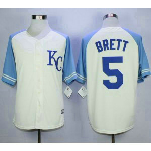 MLB Royals 5 George Brett Cream Exclusive Vintage Men Jersey