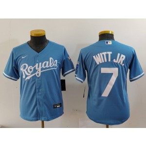 MLB Royals 7 Bobby Witt Blue Nike Cool Base Youth Jersey