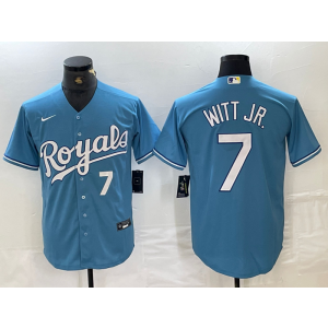 MLB Royals 7 Bobby Witt Jr. Blue Nike Cool Base Men Jersey