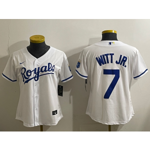 MLB Royals 7 Witt Jr White Nike Cool Base Women Jersey