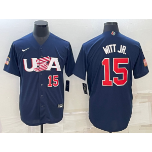 MLB Royals USA Baseball 15 Bobby Witt JR. Blue Blue 2023 World Baseball Classic Men Jersey