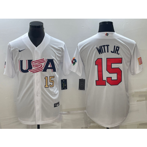 MLB Royals USA Baseball 15 Bobby Witt JR. White Gold 2023 World Baseball Classic Men Jersey 1