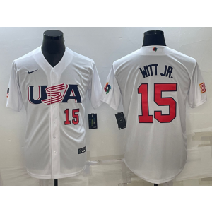 MLB Royals USA Baseball 15 Bobby Witt JR. White Red 2023 World Baseball Classic Men Jersey 1