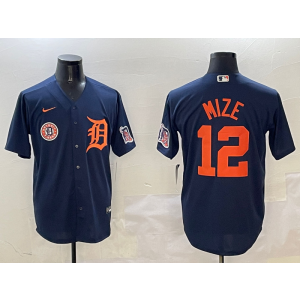 MLB Tigers 12 Mize Navy Nike Cool Base Men Jersey