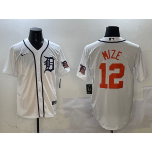 MLB Tigers 12 Mize White Nike Cool Base Men Jersey