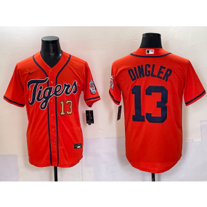 MLB Tigers 13 Dingler Orange Nike Cool Base Men Jersey