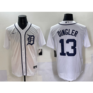 MLB Tigers 13 Dingler White Nike Cool Base Men Jersey