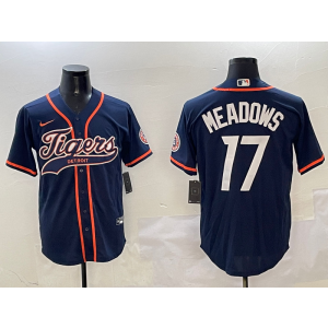 MLB Tigers 17 Meadows Black Nike Cool Base Men Jersey