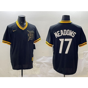 MLB Tigers 17 Meadows Black Nike Cool Base Men Jersey