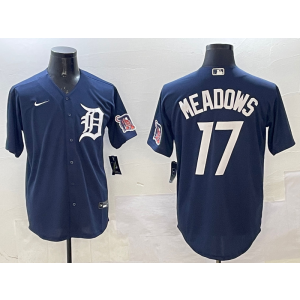 MLB Tigers 17 Meadows Navy Nike Cool Base Men Jersey