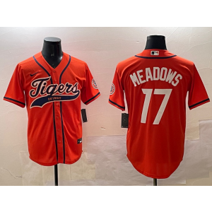 MLB Tigers 17 Meadows Orange Baseball Nike Cool Base Men Jersey