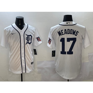MLB Tigers 17 Meadows White Nike Cool Base Men Jersey