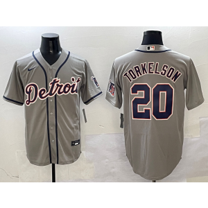 MLB Tigers 20 TORKELSON Grey Nike Cool Base Men Jersey