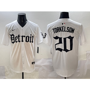 MLB Tigers 20 TORKELSON White New Nike Cool Base Men Jersey