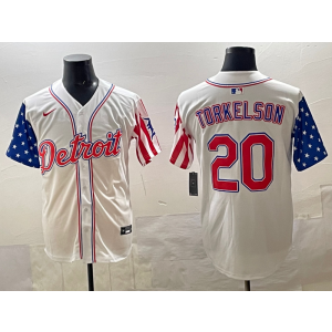 MLB Tigers 20 Torkelson White USA Flag Nike Cool Base Men Jersey