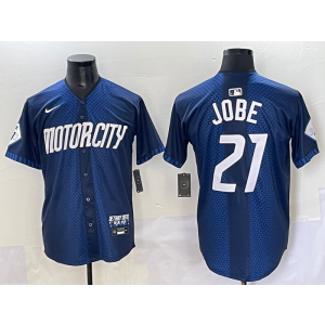 MLB Tigers 21 Jobe Blue Nike Cool Base Men Jersey