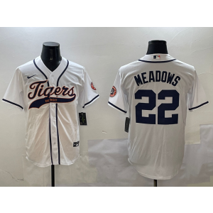 MLB Tigers 22 Meadows White Baseball Nike Cool Base Men Jersey
