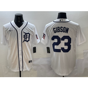 MLB Tigers 23 Gibson White New Nike Cool Base Men Jersey