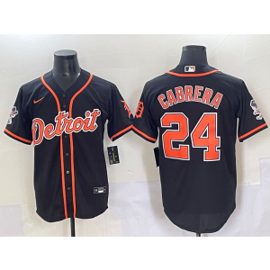 MLB Tigers 24 Miguel Cabrera Black Orange Nike Cool Base Men Jersey