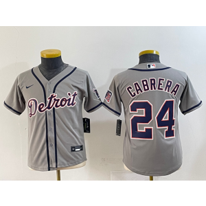 MLB Tigers 24 Miguel Cabrera Grey Nike Cool Base Youth Jersey