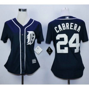 MLB Tigers 24 Miguel Cabrera Navy Blue Fashion Women Jersey