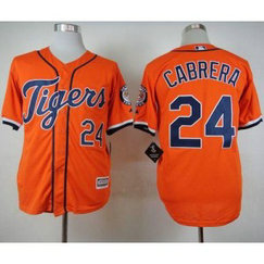 MLB Tigers 24 Miguel Cabrera Orange Cool Base Men Jersey