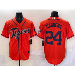 MLB Tigers 24 Miguel Cabrera Orange Nike Cool Base Men Jersey