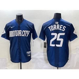 MLB Tigers 25 Torres Blue City Nike Cool Base Men Jersey