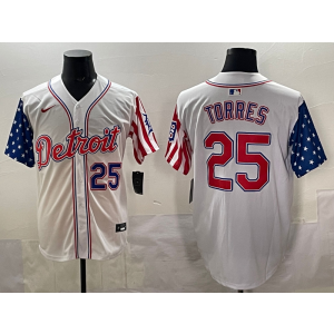 MLB Tigers 25 Torres White USA Flag Nike Cool Base Men Jersey
