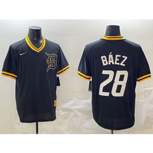 MLB Tigers 28 Baez Black Nike Cool Base Men Jersey